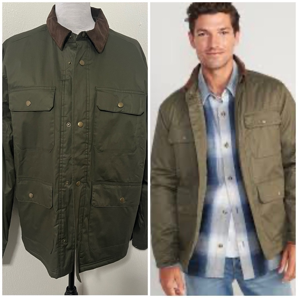 Old Navy Men’ Size Large Water-Resistant Cotton-Twill Barn Coat Olive Brown NWT